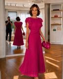 Women's Chiffon Flutter Sleeve Pleated Maxi Dress