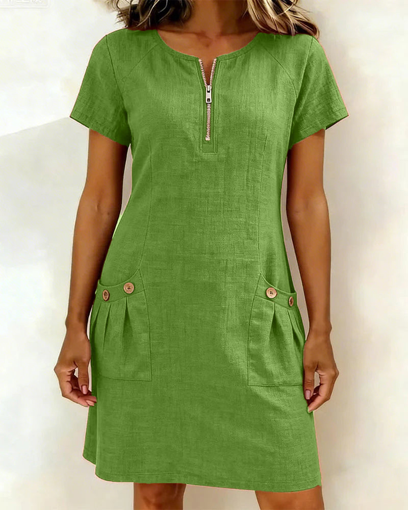 Women's Linen Shift Dress Short Sleeve Casual Shift Tunic