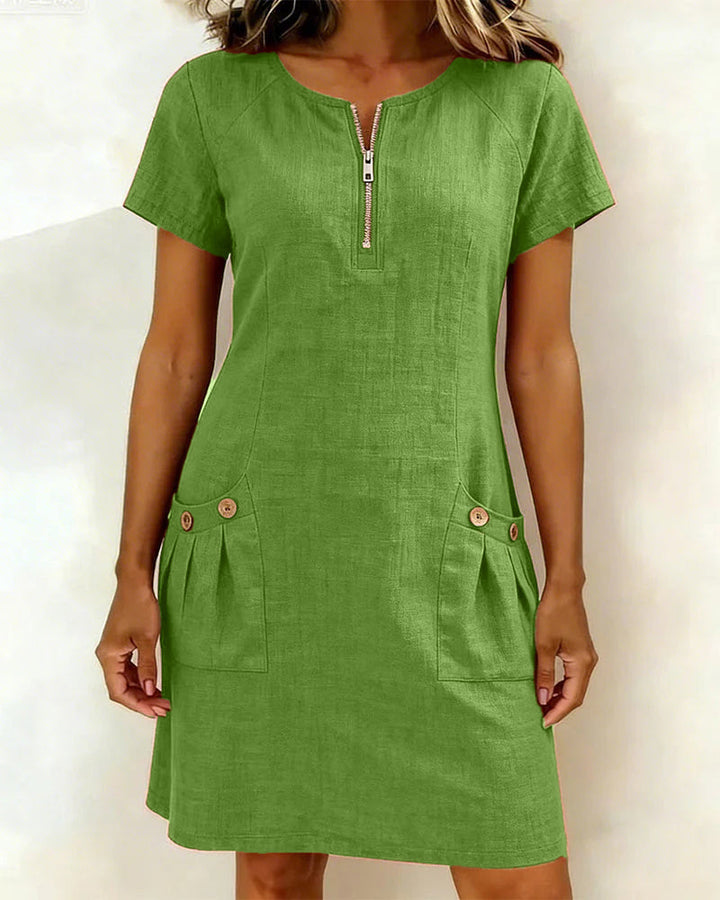 Women's Linen Shift Dress Short Sleeve Casual Shift Tunic