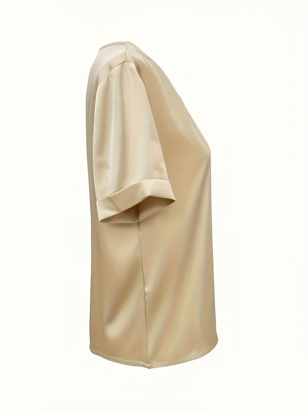 Women's Satin Blouse V Neck Short Sleeve Top Elegant Shirt
