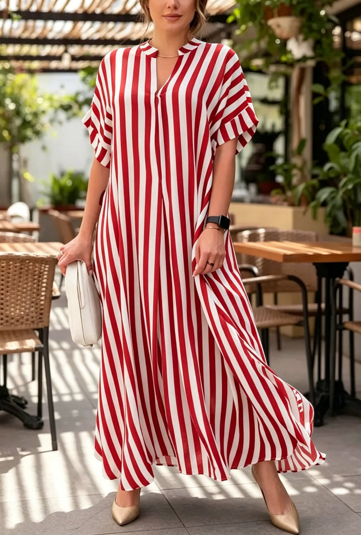 Women's Linen Striped Maxi Kaftan Dress