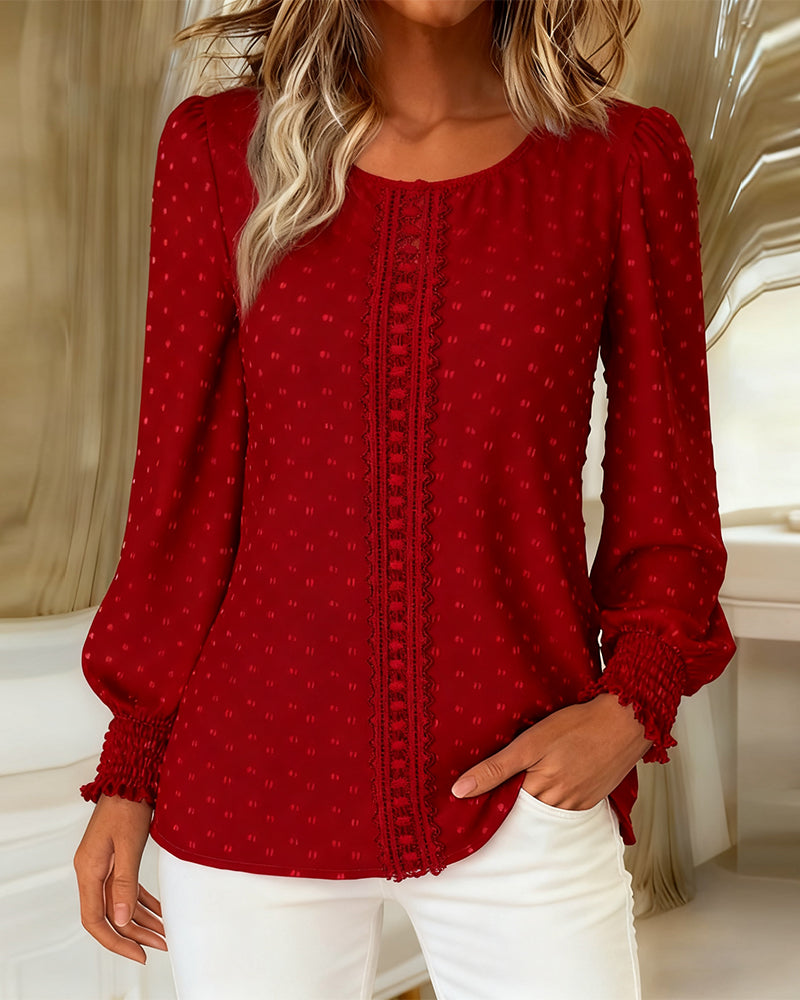 Women's Linen Long-Sleeve Round Neck Blouse