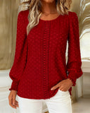 Women's Linen Long-Sleeve Round Neck Blouse