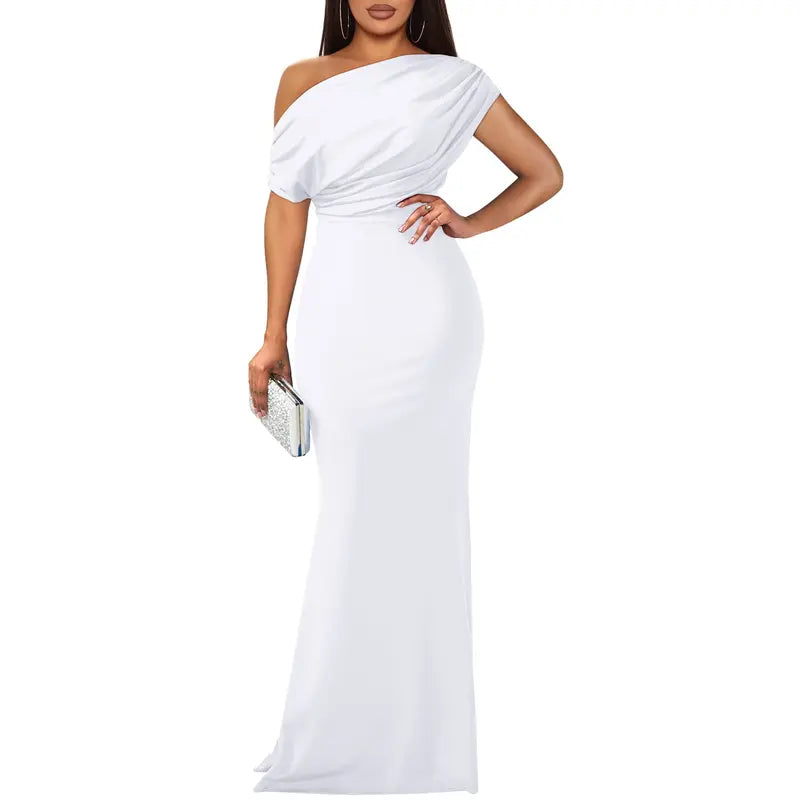 Women's Satin One Shoulder Evening Gown Formal Dress