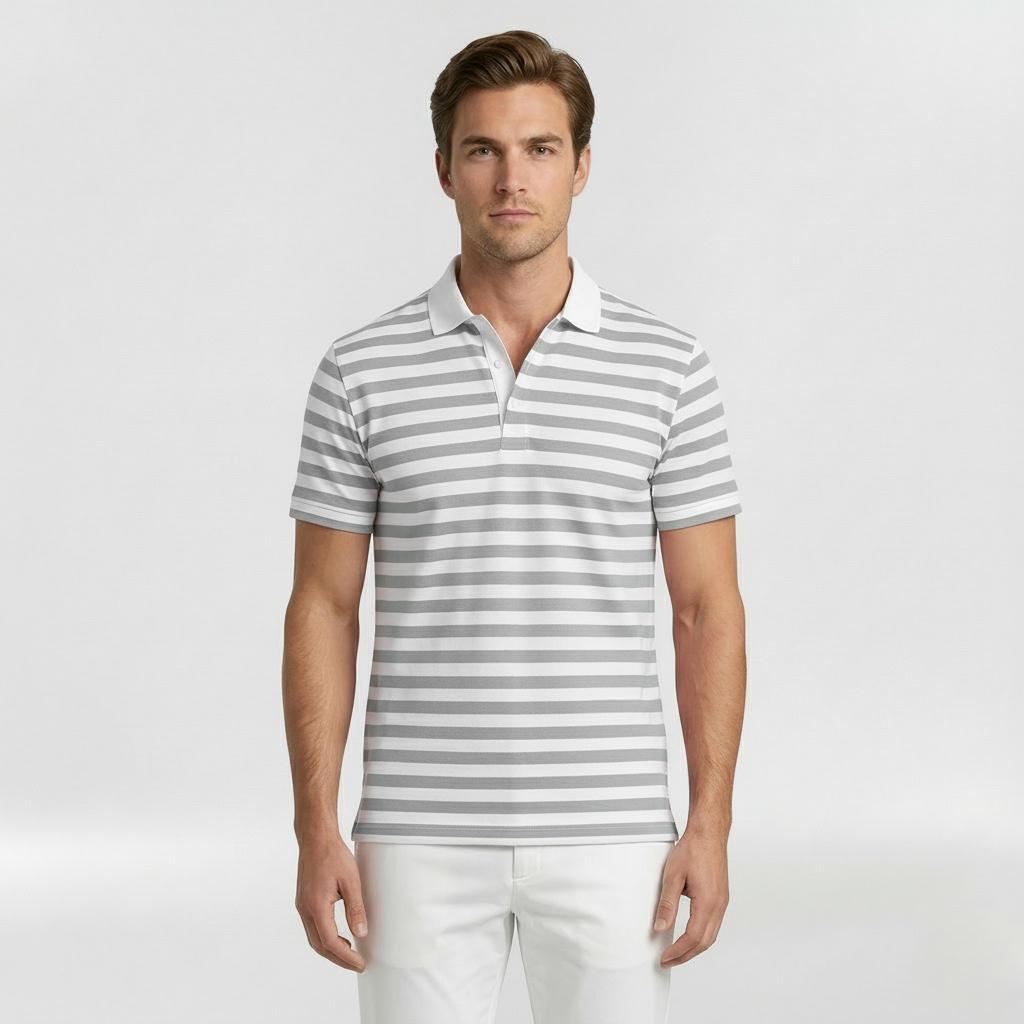Knit Polo Shirt Men's Striped Short Sleeve Merino Wool Top