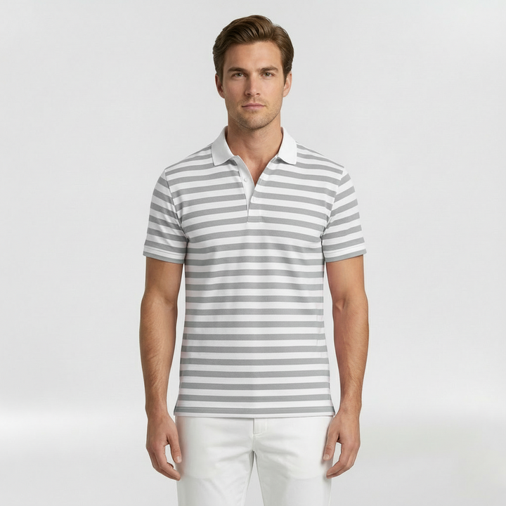 Knit Polo Shirt Men's Striped Short Sleeve Merino Wool Top