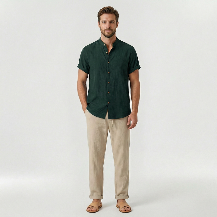 Men's Linen Casual Short Sleeve Shirt and Trousers 2 Piece Set