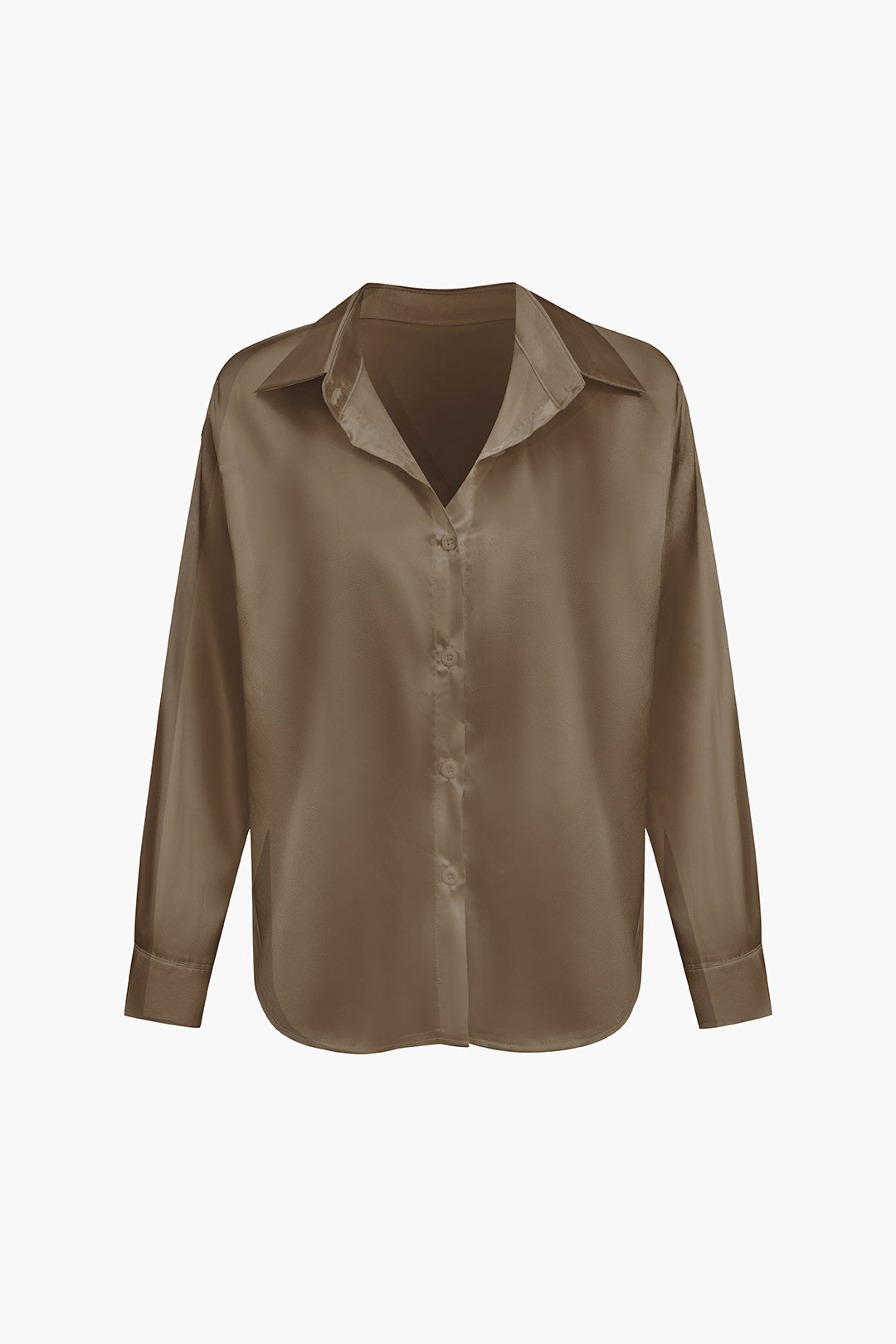Women's Silk Satin Button Up Shirt Long Sleeve Blouse
