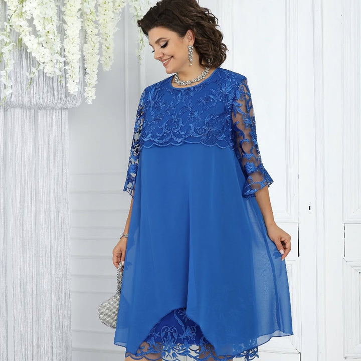 Women’s Chiffon & Lace Layered Midi Shift Dress
