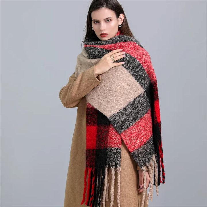 Women's Wool Scarf Knit Oversized Long Fringe Blanket Wrap