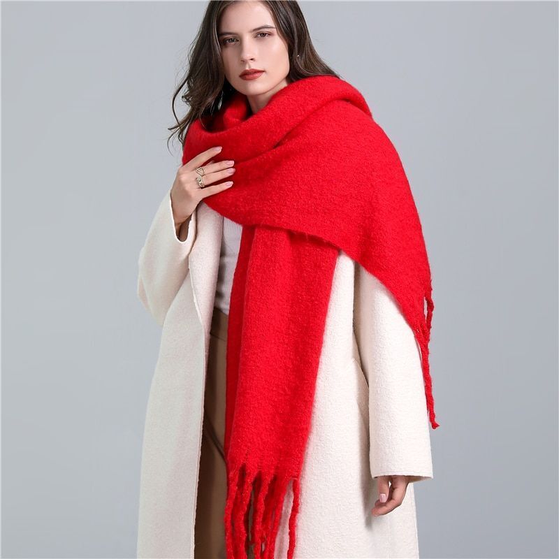 Women's Wool Scarf Knit Oversized Long Fringe Blanket Wrap