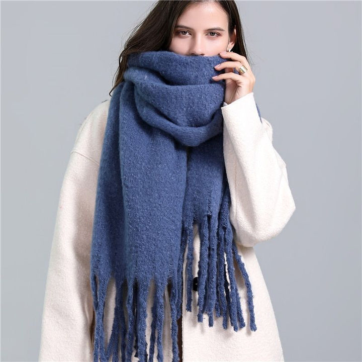Women's Wool Scarf Knit Oversized Long Fringe Blanket Wrap