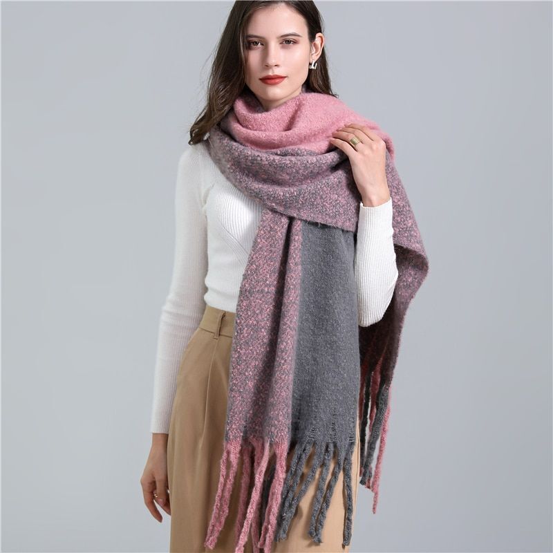 Women's Wool Scarf Knit Oversized Long Fringe Blanket Wrap