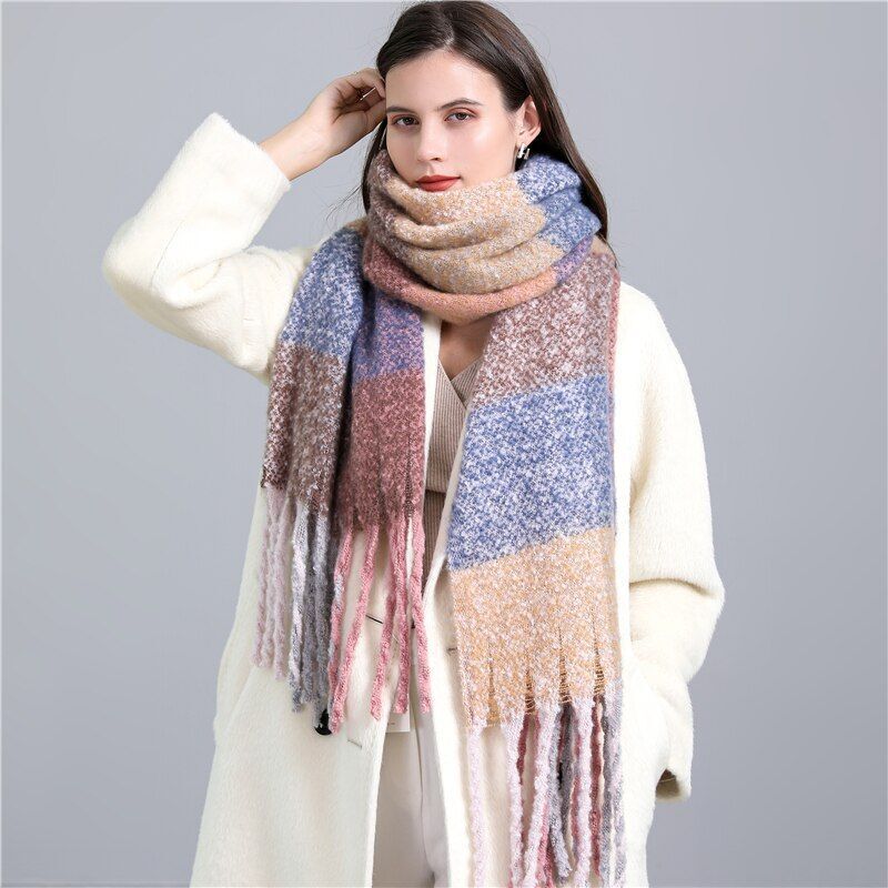 Women's Wool Scarf Knit Oversized Long Fringe Blanket Wrap