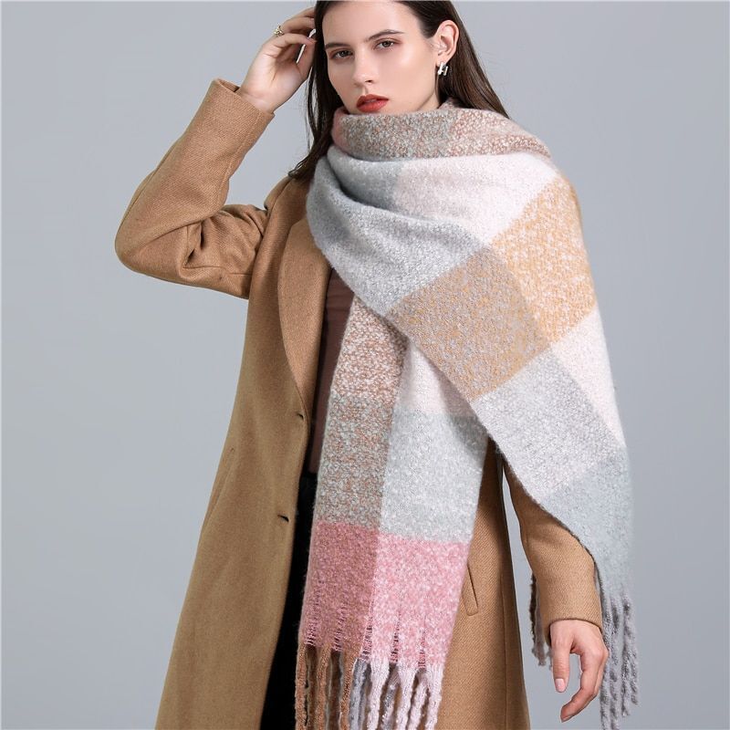 Women's Wool Scarf Knit Oversized Long Fringe Blanket Wrap
