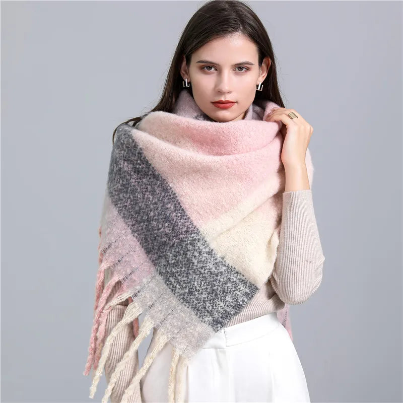 Women's Wool Scarf Knit Oversized Long Fringe Blanket Wrap