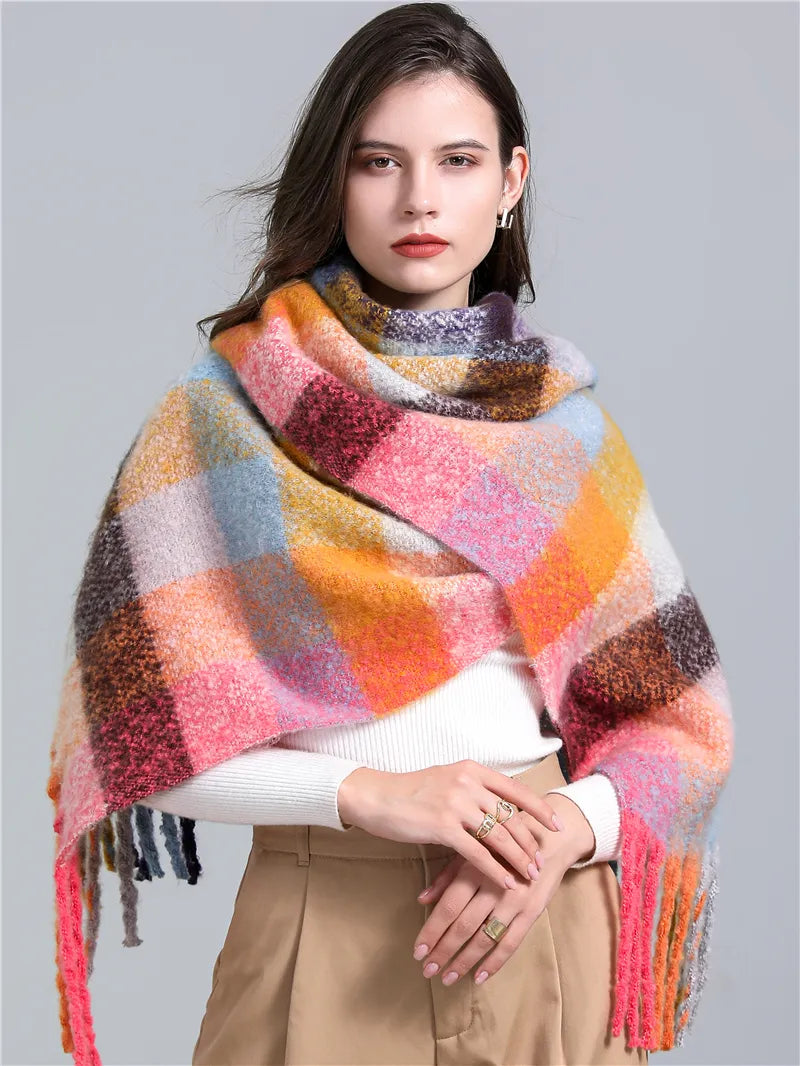 Women's Wool Scarf Knit Oversized Long Fringe Blanket Wrap