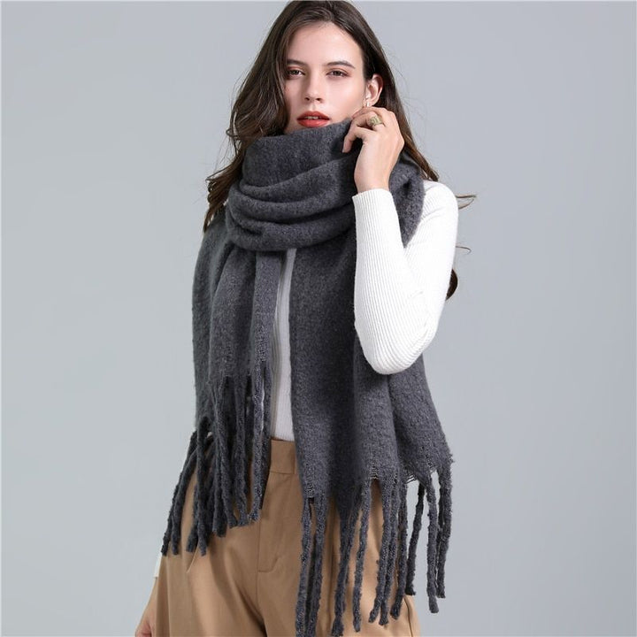 Women's Wool Scarf Knit Oversized Long Fringe Blanket Wrap