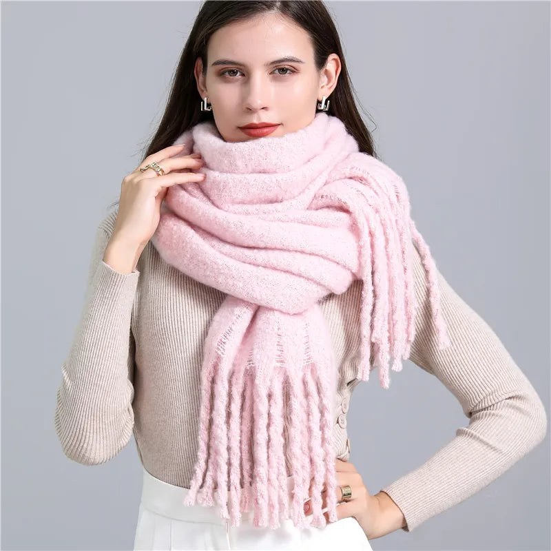Women's Wool Scarf Knit Oversized Long Fringe Blanket Wrap