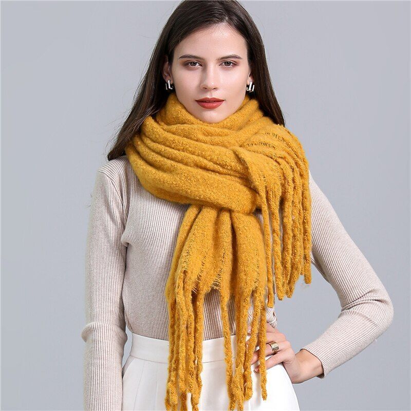 Women's Wool Scarf Knit Oversized Long Fringe Blanket Wrap