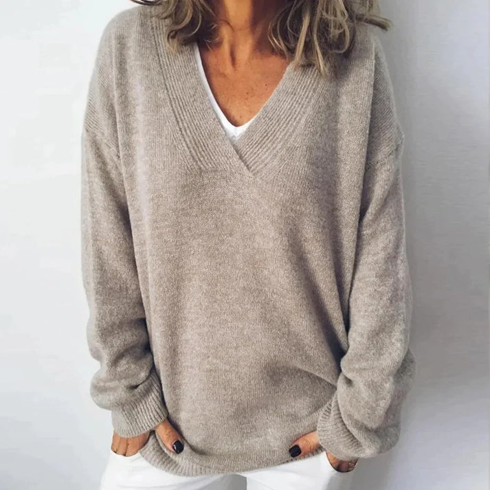Women's V Neck Merino Wool Oversized Pullover Jumper Sweater