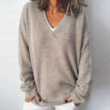 Women's V Neck Merino Wool Oversized Pullover Jumper Sweater