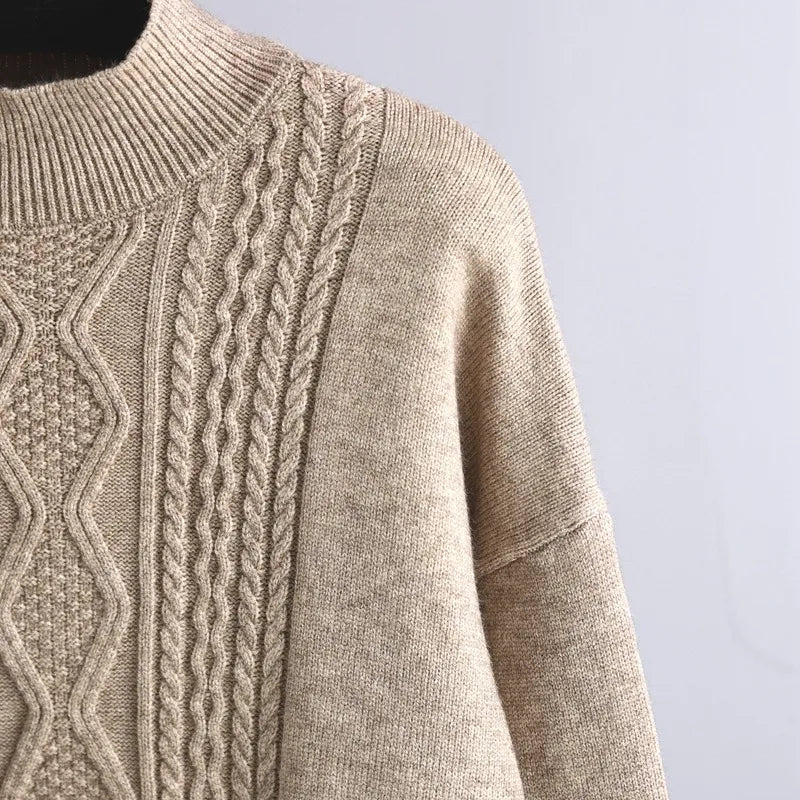 Women's Wool Cable Knit Sweater and Trousers 2 Piece Set