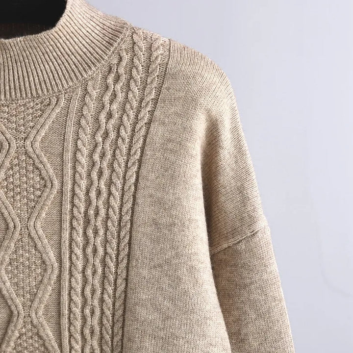 Women's Wool Cable Knit Sweater and Trousers 2 Piece Set