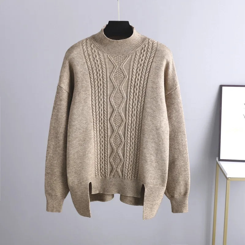 Women's Wool Cable Knit Sweater and Trousers 2 Piece Set