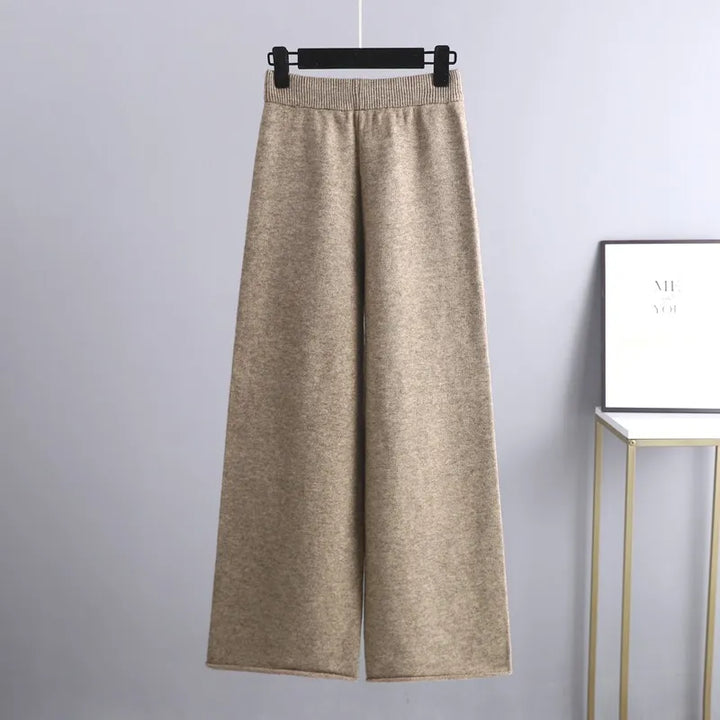 Women's Wool Cable Knit Sweater and Trousers 2 Piece Set