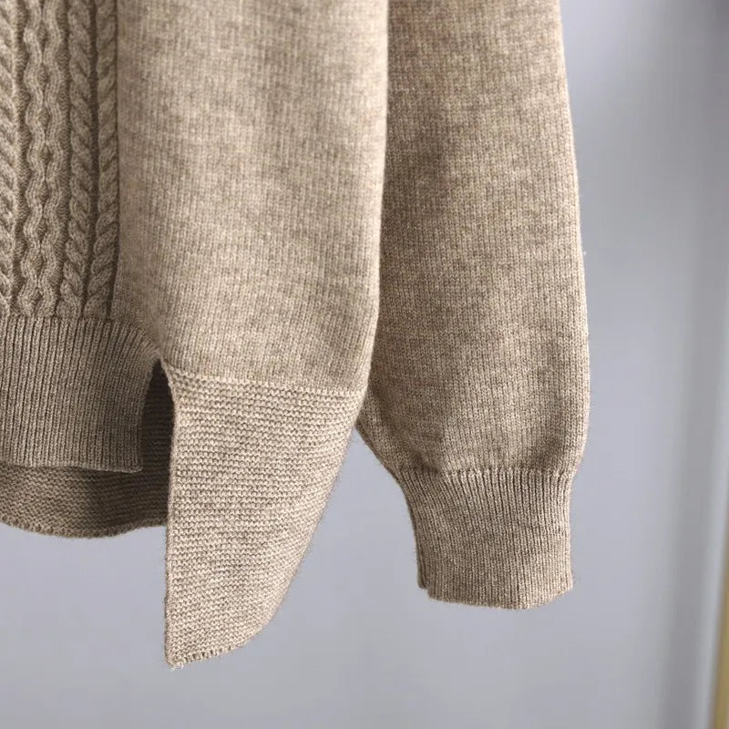 Women's Wool Cable Knit Sweater and Trousers 2 Piece Set