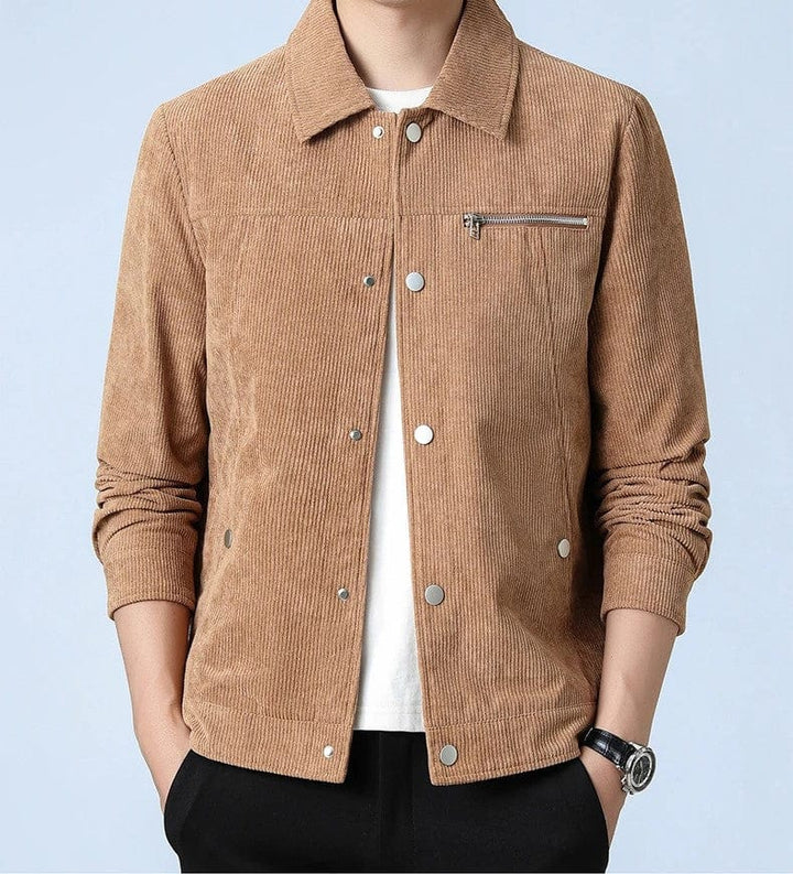 Veste en velours côtelé pour homme, manches longues, boutonnée, vêtement d'extérieur décontracté