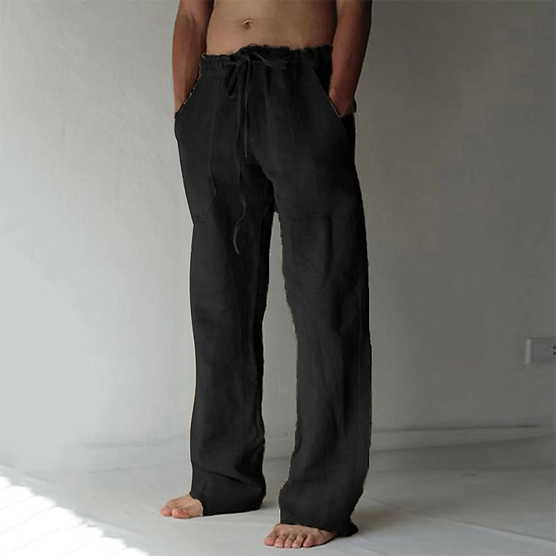 Men's Loose-Fit Wide-Leg Linen Trousers