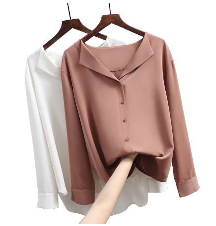 Women's Silk Blouse Long Sleeve Smart Office Shirt