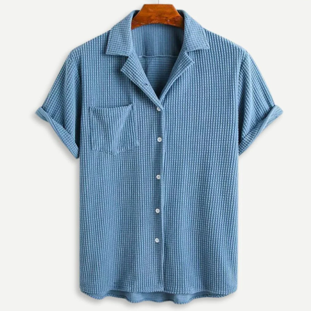 Men's Knit Short Sleeve Shirt Button Down Casual Camp Collar