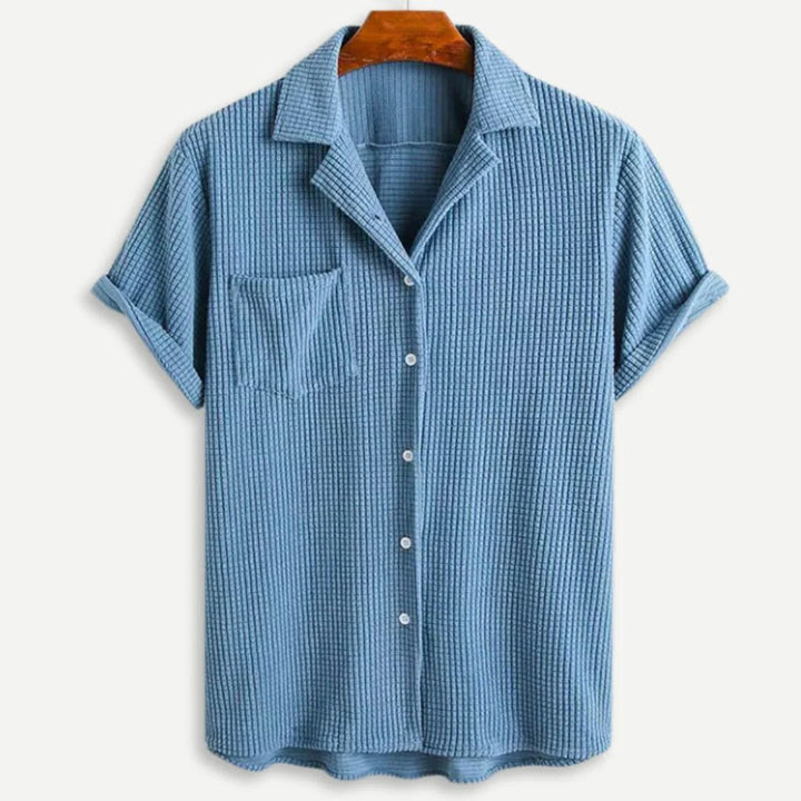 Men's Knit Short Sleeve Shirt Button Down Casual Camp Collar