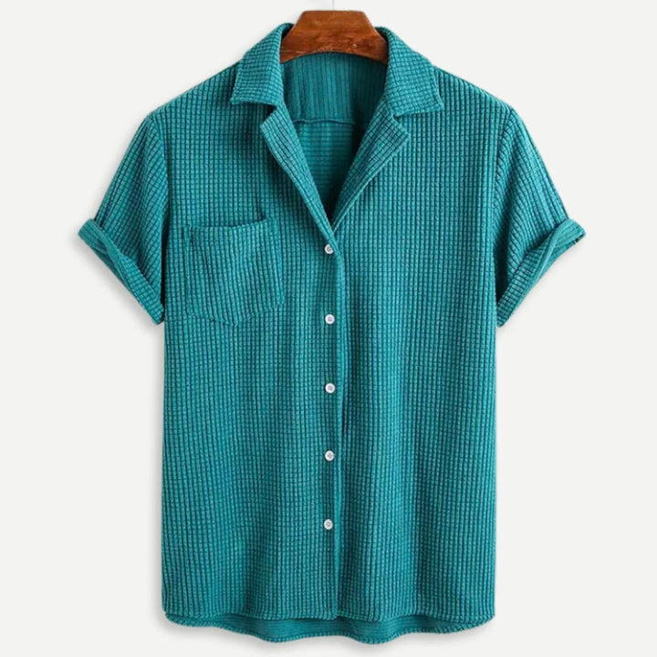 Men's Knit Short Sleeve Shirt Button Down Casual Camp Collar