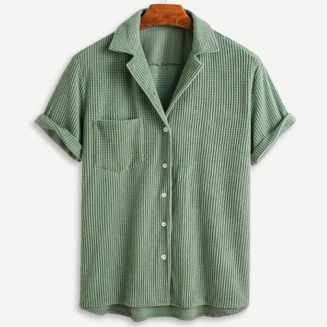Men's Knit Short Sleeve Shirt Button Down Casual Camp Collar