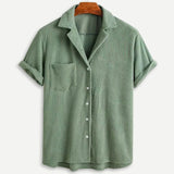 Men's Knit Short Sleeve Shirt Button Down Casual Camp Collar