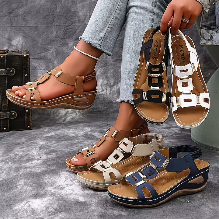 Women’s Leather Open-Toe Slingback Wedge Sandals