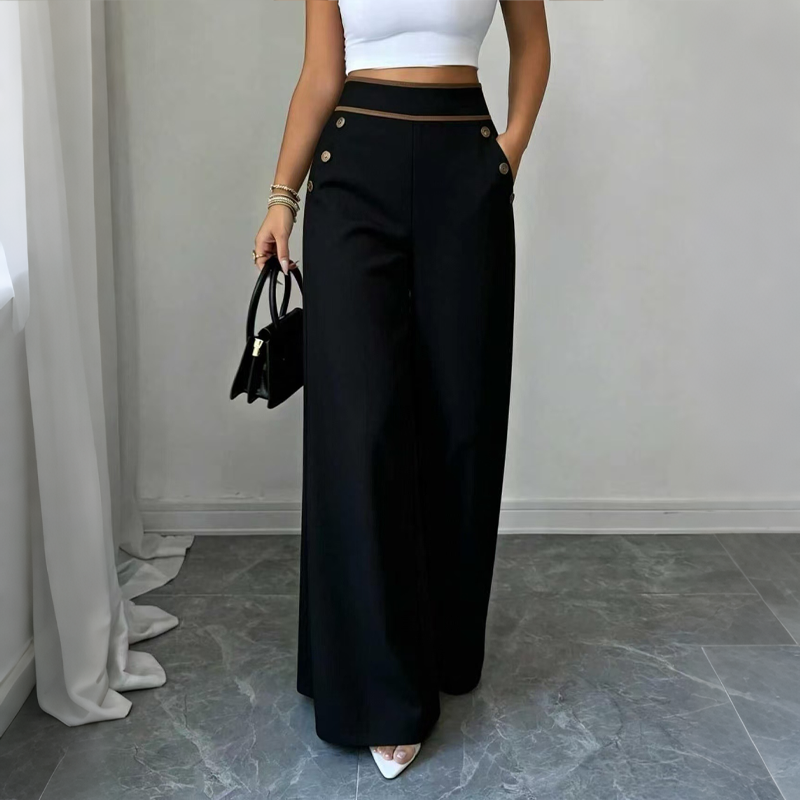 Women's Rayon Blend High Rise Wide Leg Sailor Trousers