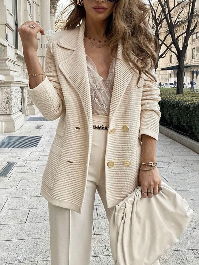 Women’s Wool Blend Knit Double Breasted Blazer Jacket