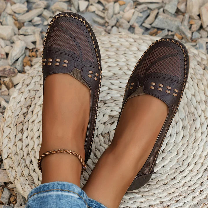 Women's Leather Loafers Flat Comfort Slip On Walking Shoes