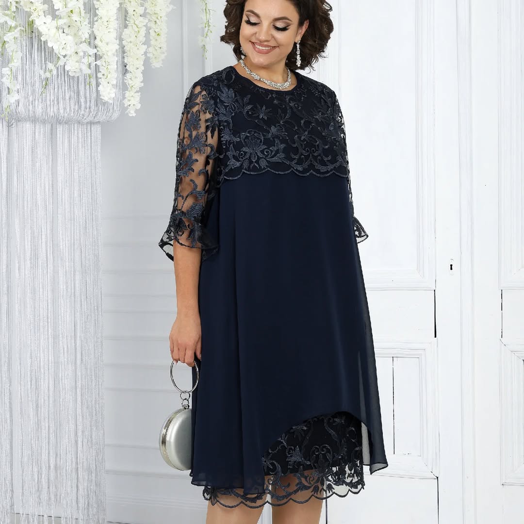 Women’s Chiffon & Lace Layered Midi Shift Dress
