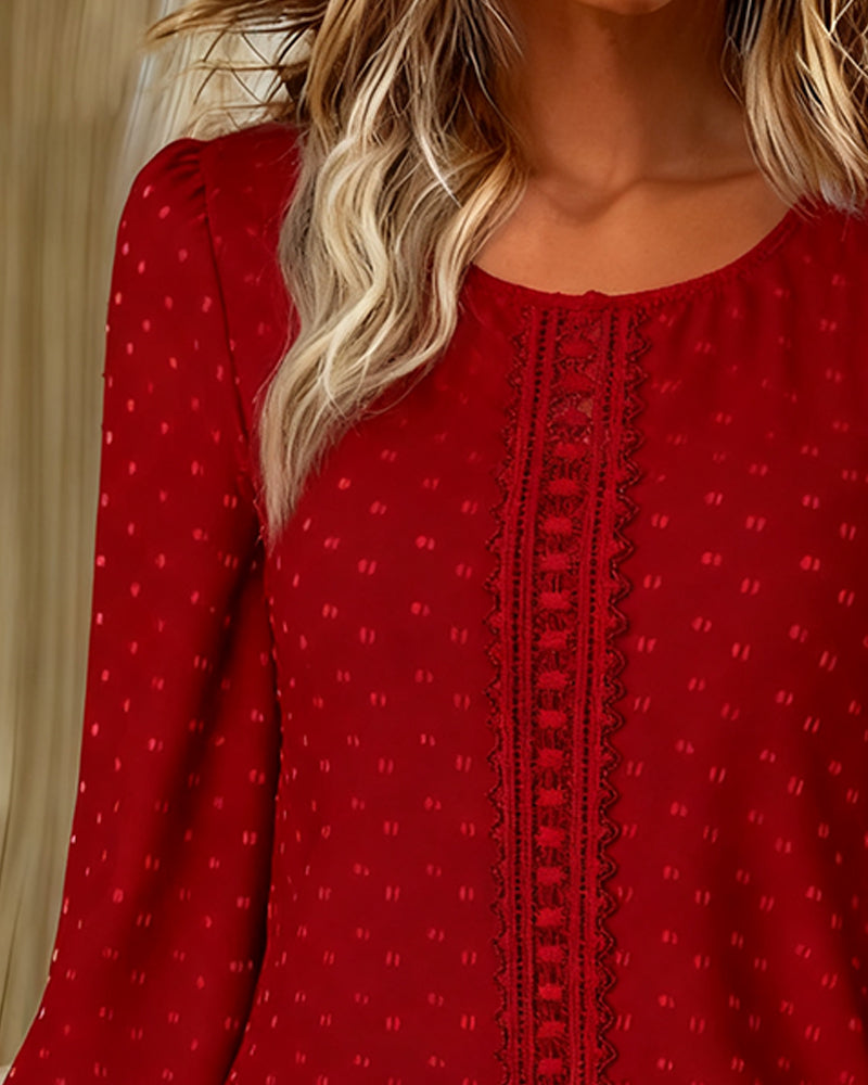Women's Linen Long-Sleeve Round Neck Blouse