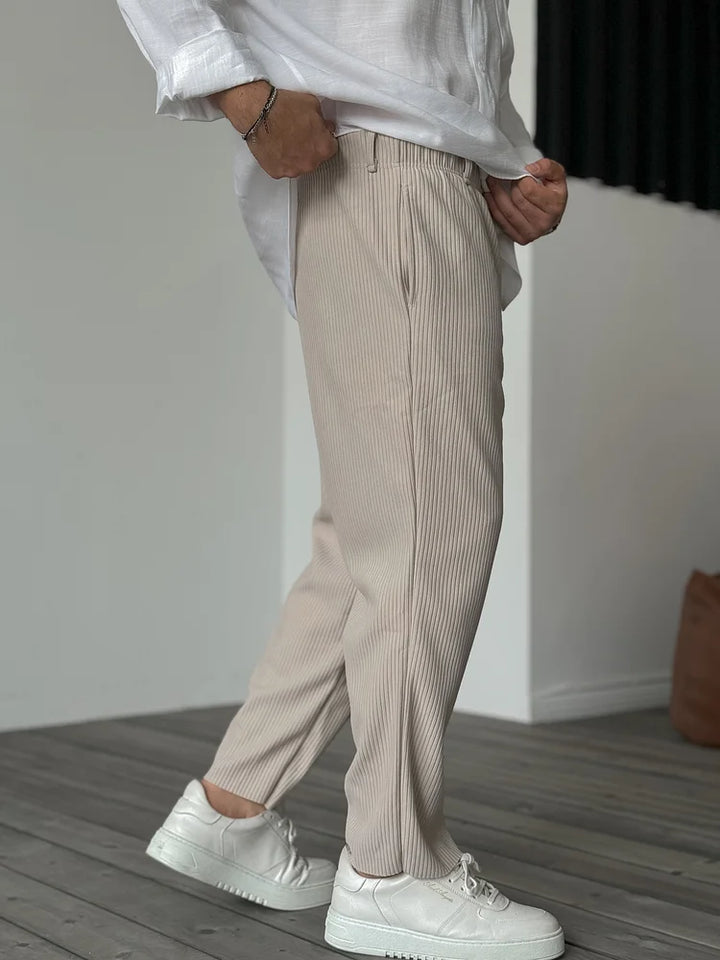 Men's Pleated Knit Trousers Straight Leg Pants