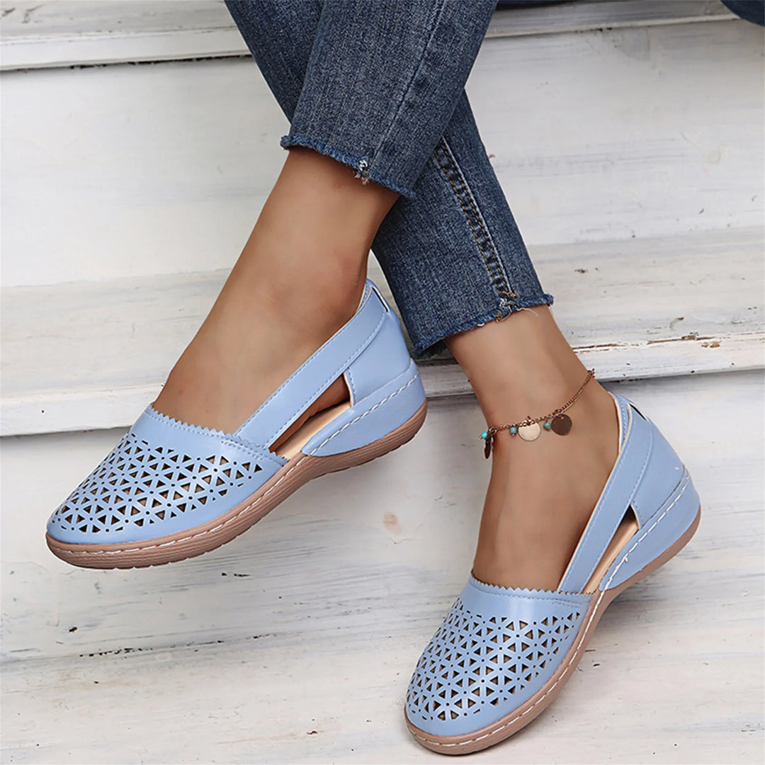 Women’s Leather Hollow-Out Flat Loafers