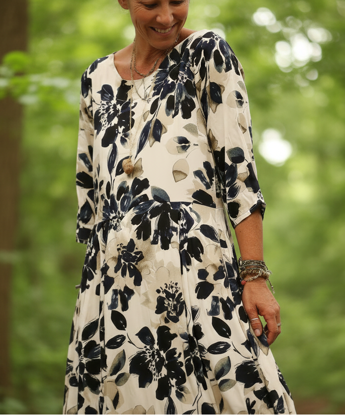 Women's Linen Pleated Long-Sleeve Maxi Dress