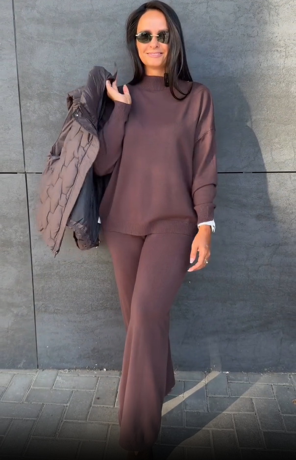 Women's Three-Piece Knit Loungewear Set with Puffer Vest