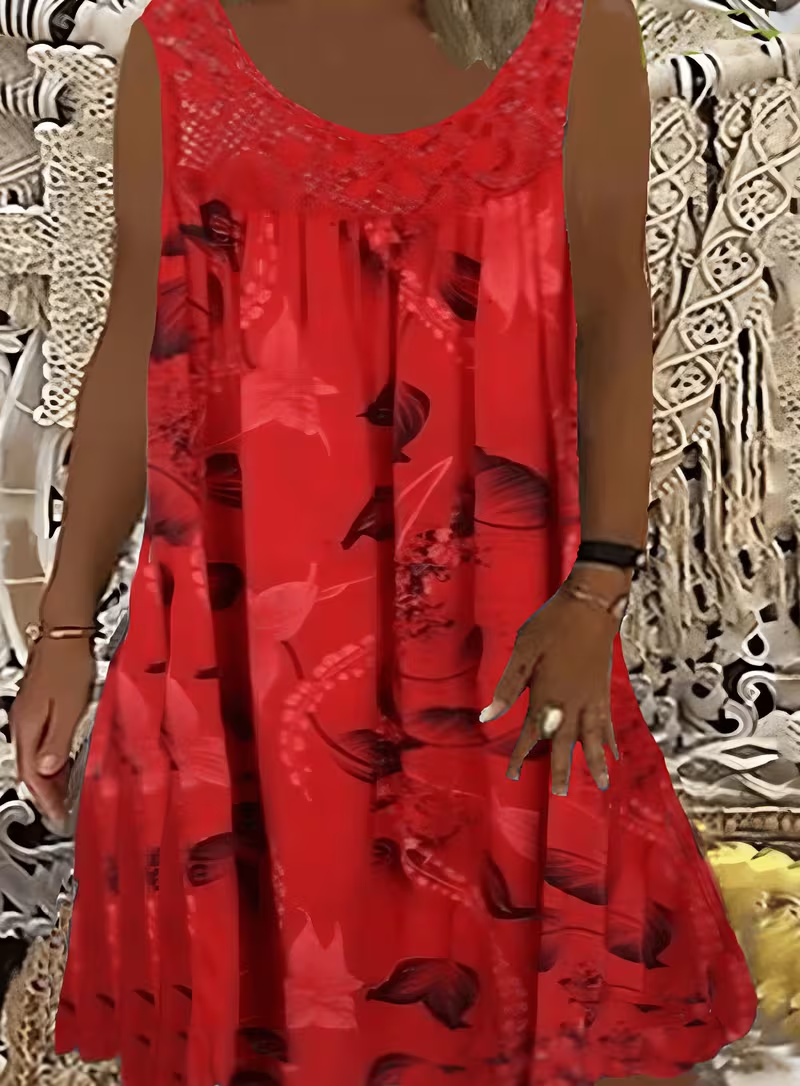 Women's Linen Sleeveless Casual Floral Print Beach Dress